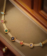 Collar de princesa con gemas turquesas y circonitas de aleación de arcoíris a la moda